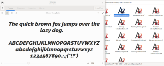 Using Font Viewer to Preview and then Install Raleway Black Italic