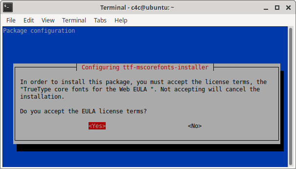 Accepting the EULA license terms