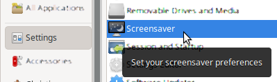Menu > Settings > Screensaver