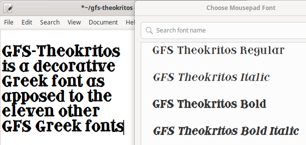 GFS-Theokritos Regular, Italic, Bold and Bold Italic