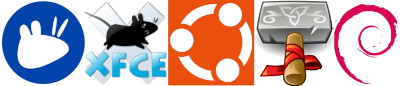 Xubuntu, Xfce, Ubuntu, Thunar, and Debian logos