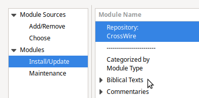 Under Modules, click Install/Update and then choose Biblical Texts