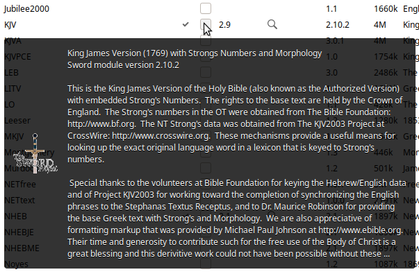 Notice the installed version of the KJV