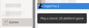 SuperTux 2 in the Games menu