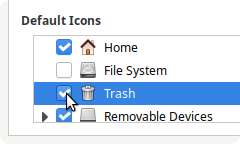 Trash on the Desktop check box
