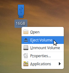 From the Desktop select Eject Volume