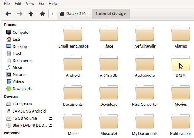 Some folders available on a typical Android phone