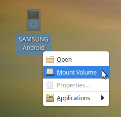 Right-click the phone's icon and choose Mount Volume