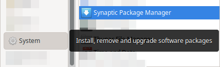 Menu > System > Synaptic Package Manager