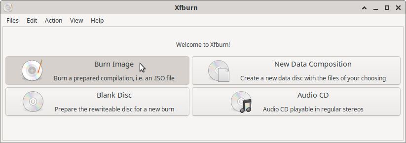 The [Burn Image] button in Xfburn