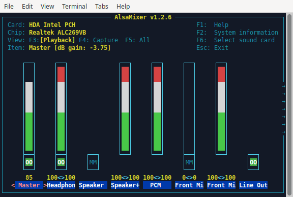 AlsaMixer Playback View