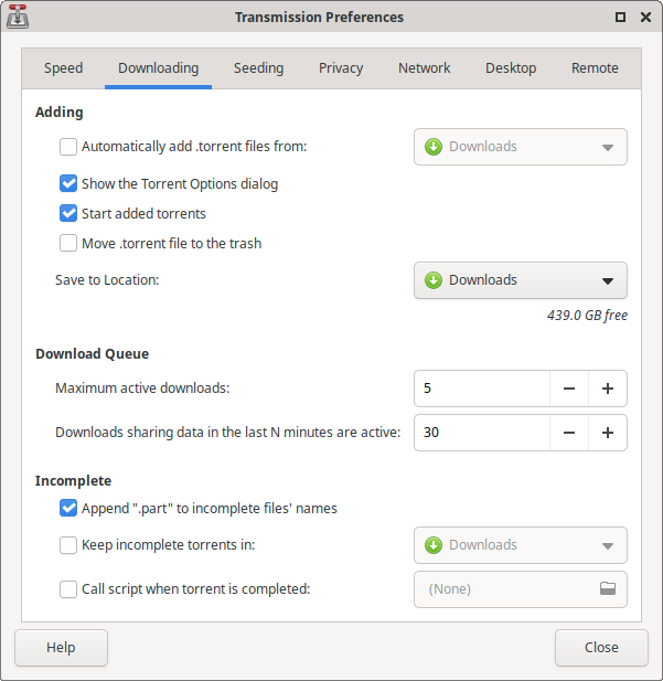 Transmission Preferences: Downloading