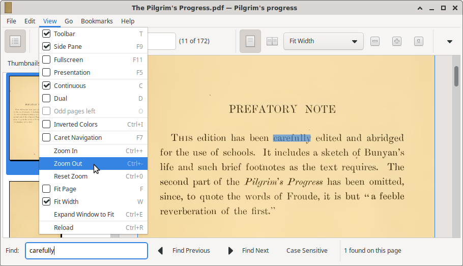 Atril searching carefully through The Pilgrim's Progress.pdf