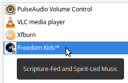 Freedom Kids showing in (the default) Multimedia sub-menu