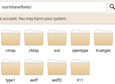 /usr/share/fonts with newly created folders