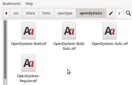 Pasting OpenDyslexic.otfs in a new opendyslexic folder inside the opentype folder