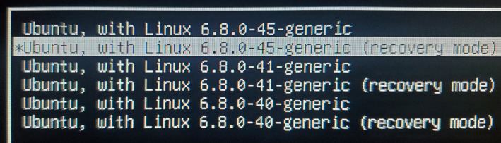 Ubuntu, with Linux... (recovery mode)