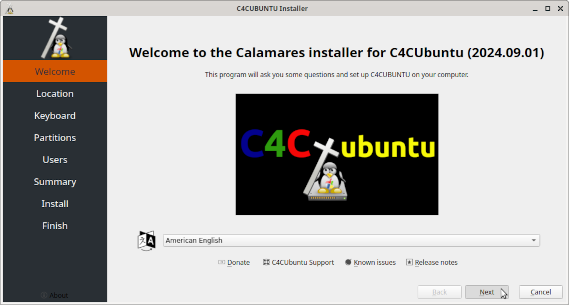 Run Live and/or Install C4C Ubuntu 24.04 from USB Key, SD Card or DVD