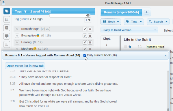 Ezra Bible App is a New Keyword / Tag focused Application using SWORD Library Modules