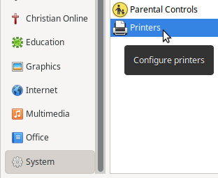 Printers in the Applications Menu