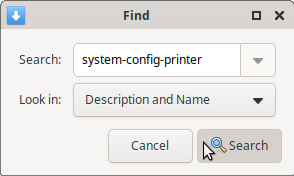 Search system-config-printer in Synaptic