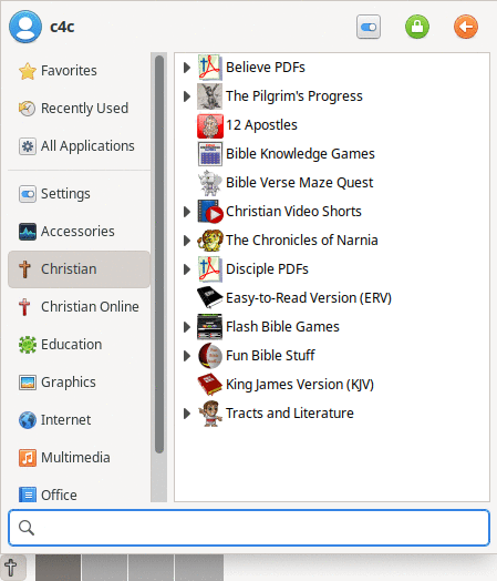 The Christian Menu features shortcuts to Tracts, Literature, Video Shorts & over 150 Games