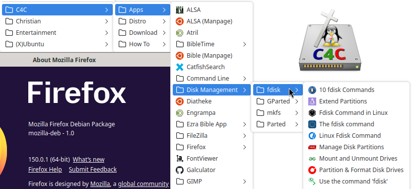 Firefox - Bookmarks: C4C > Apps > Disk Management > fdisk